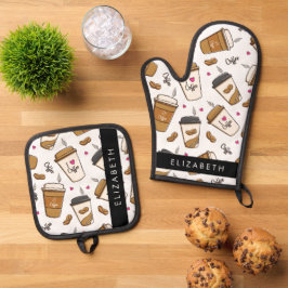 Kaffeekuchen, Kaffeebohnen, Kaffee Lover, Ihr Name Ofenhandschuh & Topflappen-Set
