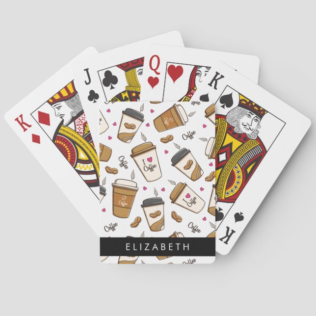 Kaffeekuchen, Kaffeebohnen, Kaffee Lover, Ihr Name Spielkarten (Rückseite)