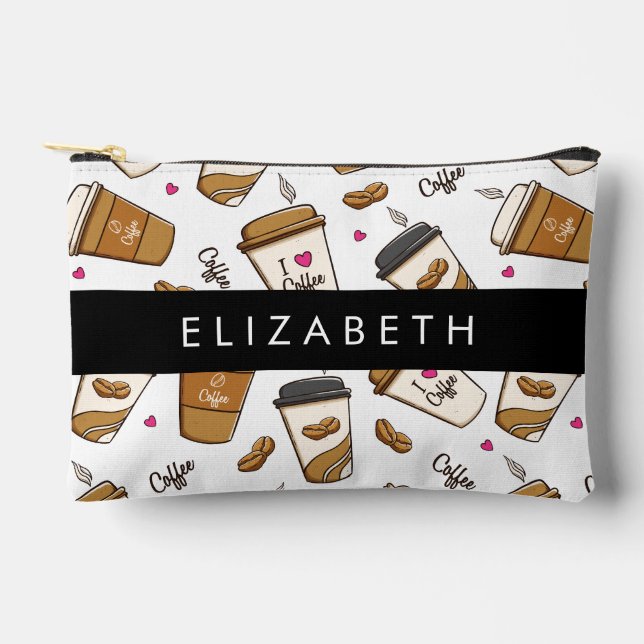Kaffeekuchen, Kaffeebohnen, Kaffee Lover, Ihr Name Zubehörtasche (Vorderseite)