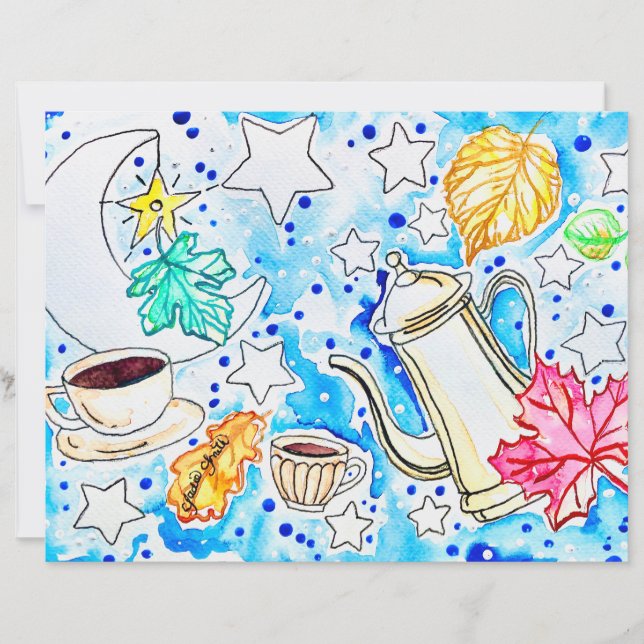 Kaffeekunst mit Herbstlaub (Vorderseite)