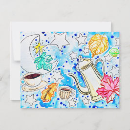 Kaffeekunst mit Herbstlaub Mitteilungskarte