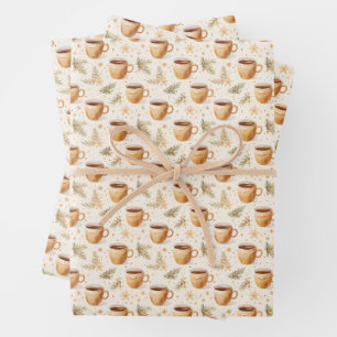 Kaffeekuppen auf Off-White Geschenkpapier Set