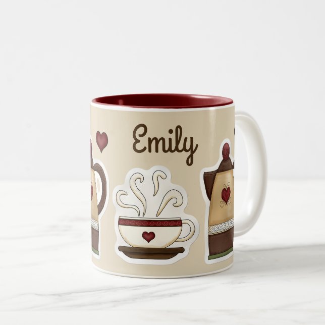 Kaffeeliebhaber Kaffeekanne und Personalisierter C Zweifarbige Tasse (VorderseiteRechts)