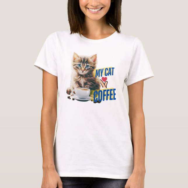 Kaffeeliebhaber und Katze T-Shirt (Vorderseite)