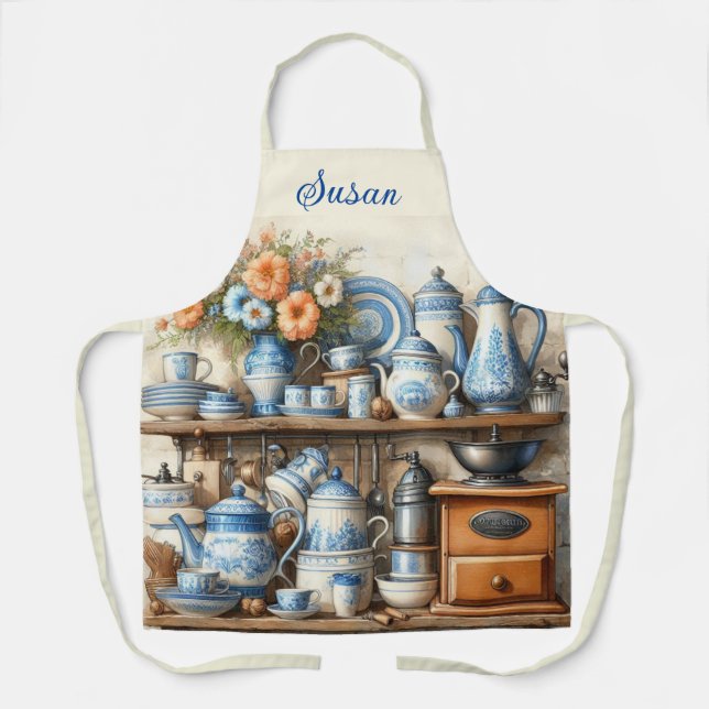 Kaffeeliebhaber Vintag Blue Schürze (Vorderseite)