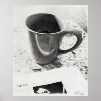 Kaffeemaschine Tasse Schwarz-Weiß Stift Zeichnend Poster