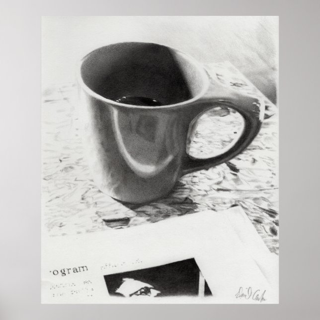 Kaffeemaschine Tasse Schwarz-Weiß Stift Zeichnend Poster (Vorne)