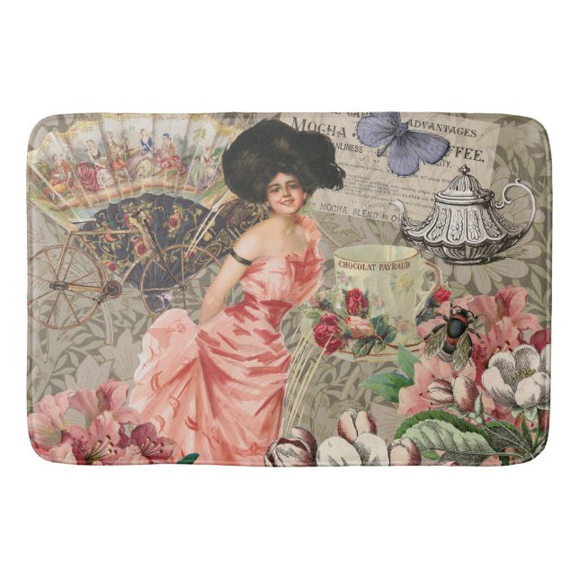 Kaffeemaschine Viktorianische Frau Rosa Klasse Badematte (Vorderseite)