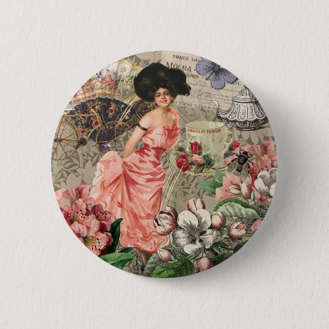 Kaffeemaschine Viktorianische Frau Rosa Klasse Button (Vorderseite)