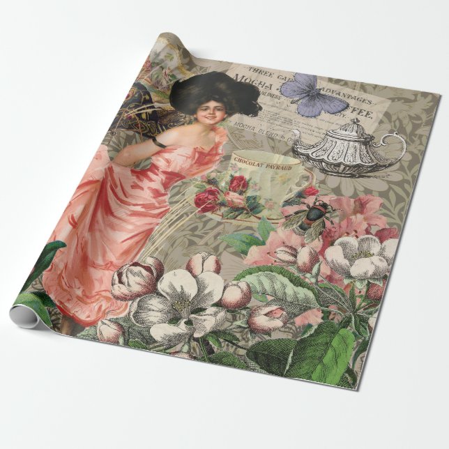 Kaffeemaschine Viktorianische Frau Rosa Klasse Geschenkpapier (Ungerollt)