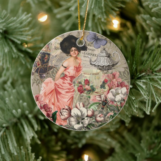Kaffeemaschine Viktorianische Frau Rosa Klasse Keramik Ornament (Baum)