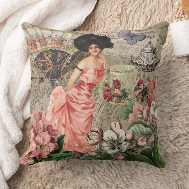 Kaffeemaschine Viktorianische Frau Rosa Klasse Kissen (Decke)