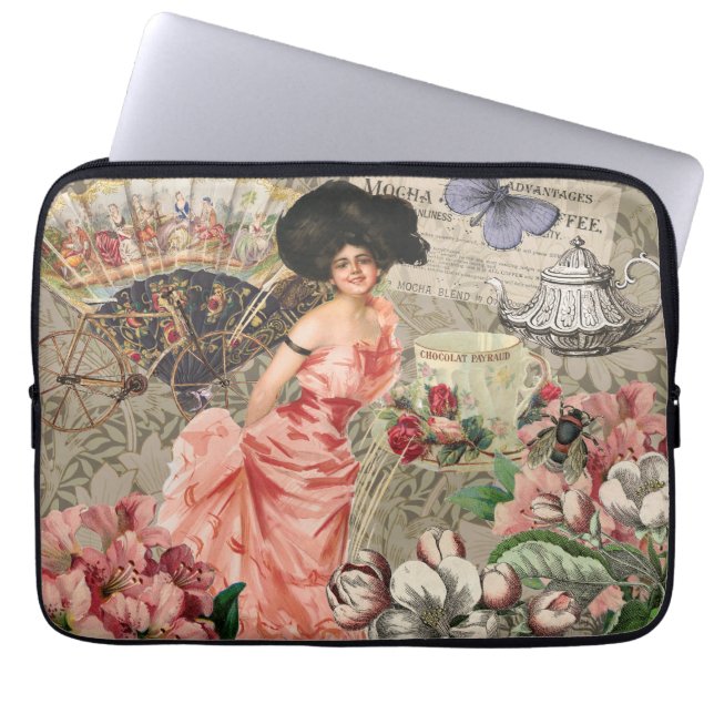 Kaffeemaschine Viktorianische Frau Rosa Klasse Laptopschutzhülle (Vorderseite)