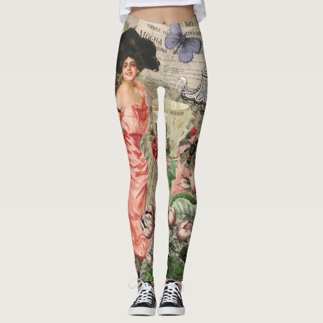 Kaffeemaschine Viktorianische Frau Rosa Klasse Leggings (Vorderseite)
