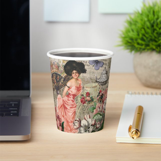 Kaffeemaschine Viktorianische Frau Rosa Klasse Pappbecher (InSitu)