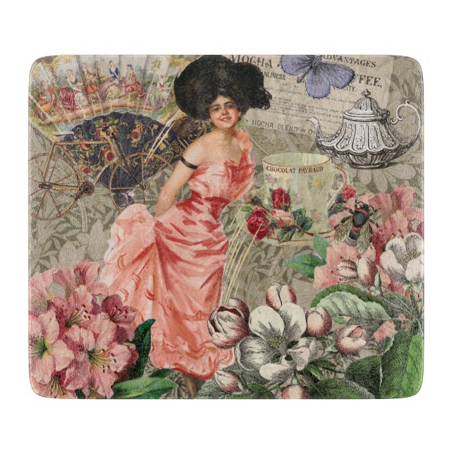 Kaffeemaschine Viktorianische Frau Rosa Klasse Schneidebrett (Vorderseite)