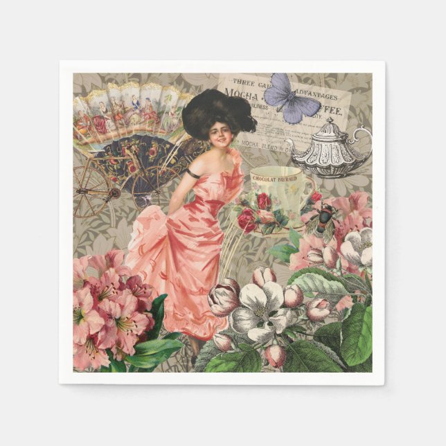 Kaffeemaschine Viktorianische Frau Rosa Klasse Serviette (Vorderseite)