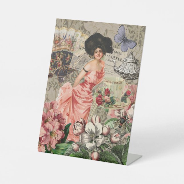 Kaffeemaschine Viktorianische Frau Rosa Klasse Sockelschild (Vorderseite)