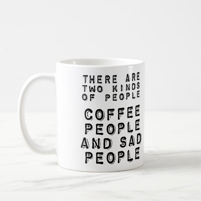 Kaffeemenschen und traurige Menschen fühlen sich w Kaffeetasse (Links)