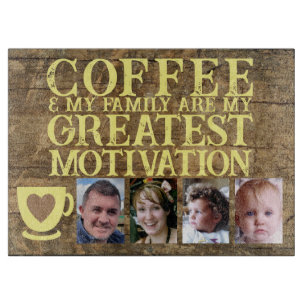 Kaffeemotivation 4 Foto Braun Gelb Glas Schneidebrett
