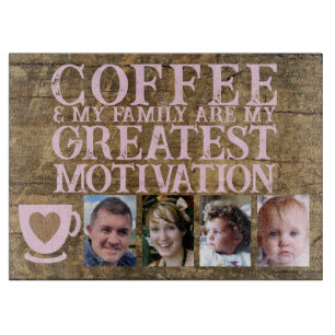 Kaffeemotivation 4 Foto braunes rosa Glas Schneidebrett