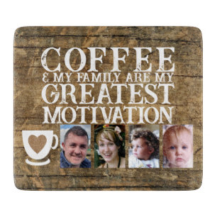 Kaffeemotivation 4 Foto braunes weißes Glas Schneidebrett