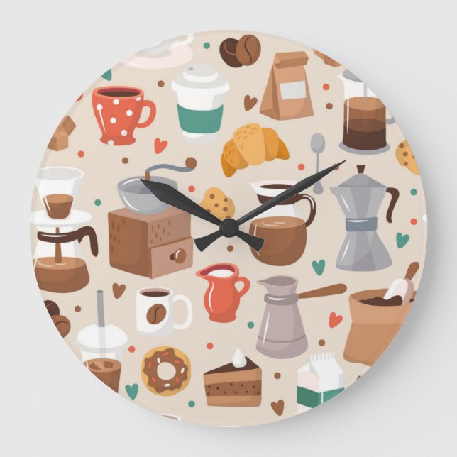 Kaffeemuster Große Wanduhr (Vorderseite)