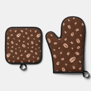 Kaffeemuster Ofenhandschuh & Topflappen-Set