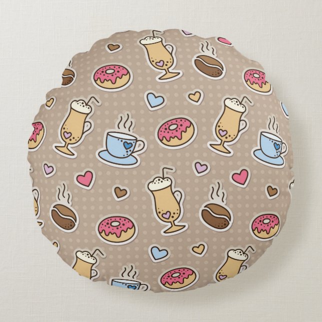 Kaffeemuster Rundes Kissen (Vorderseite)