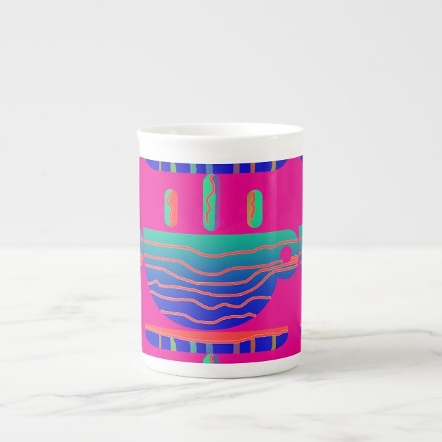Kaffeepause Aqua Blue Hot Pink Prozellantasse (Vorderseite)