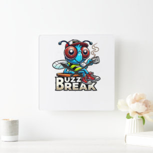 Kaffeepause Buzz Quadratische Wanduhr