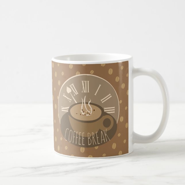 Kaffeepause Uhr und Bohnen Kaffeetasse (Rechts)