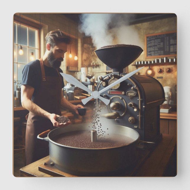 Kaffeeröster Quadratische Wanduhr (Vorderseite)