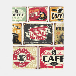 Kaffeeschilder und Etikettenkollektion. Retro und Fleecedecke