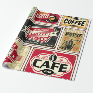 Kaffeeschilder und Etikettenkollektion. Retro und Geschenkpapier