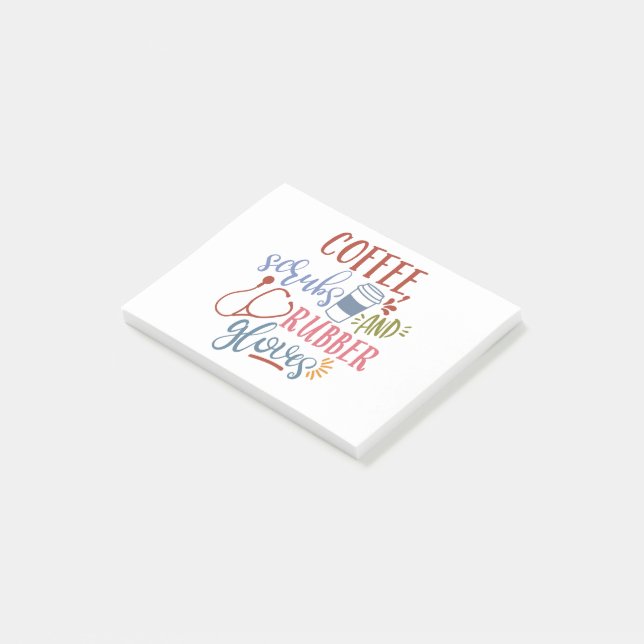 Kaffeeschirbe und Gummihandschuhe für Krankenschwe Post-it Klebezettel (angewinkelt)