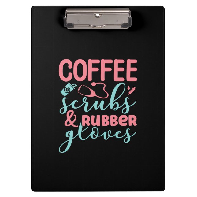 Kaffeeschirbe und Gummihandschuhe Klemmbrett (Vorderseite)