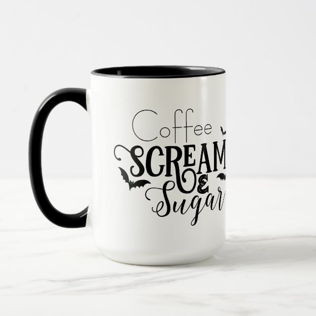 Kaffeeschrei und Zucker-Tasse Tasse (Links)