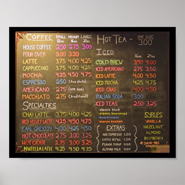 Kaffeeshop Menü Board - 8x10 Poster (Vorne)