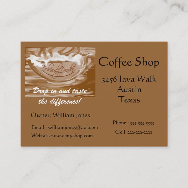 Kaffeeshop-Schaumkaffee Visitenkarte (Vorderseite)