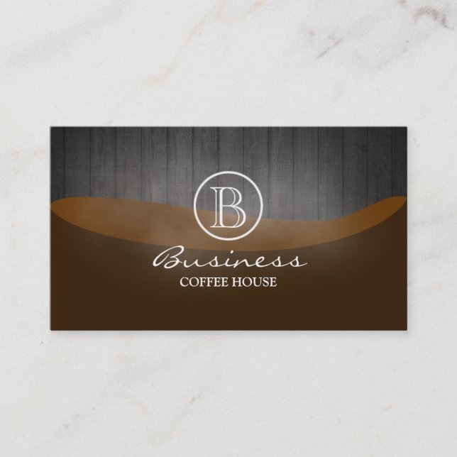 Kaffeestube-elegantes hölzernes Monogramm Visitenkarte (Vorderseite)