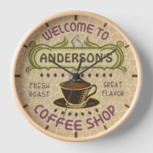 Kaffeestube-Schalen-Bohnen-Café   addieren Namen Wanduhr