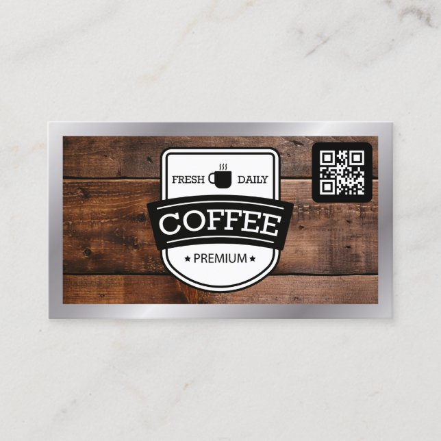 Kaffeestück | Coffee Shop Barista Holz Hintergrund Visitenkarte (Vorderseite)