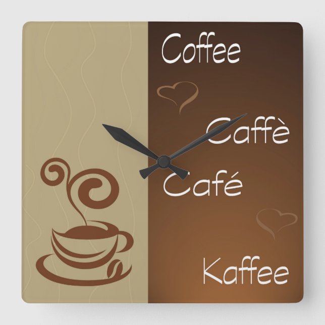 Kaffeestunde Quadratische Wanduhr (Vorderseite)