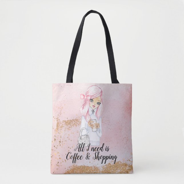 Kaffeesüchtige Blogger-Girl-Planner Tasche (Vorderseite)