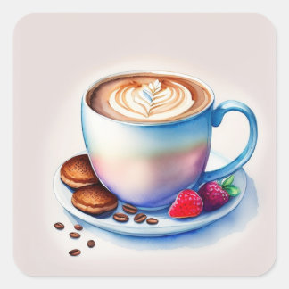 Kaffeetasse Aquarellmalerei Quadratischer Aufkleber
