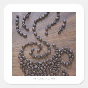 Kaffeetasse illustriert mit Kaffeebohnen Quadratischer Aufkleber
