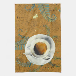 Kaffeetasse, Liebe, Ruhe, Kirsche, Farne Geschirrtuch