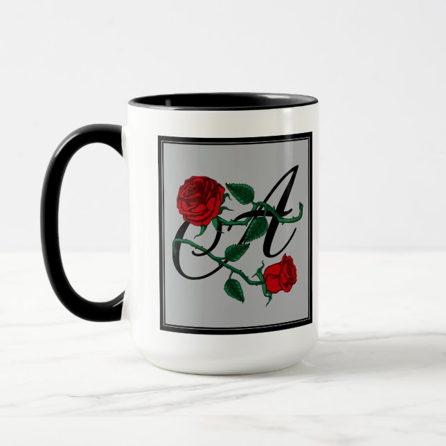Kaffeetasse mit Anfangsbuchstabe A und roten Rosen (Links)