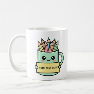 Kaffeetasse mit Bleistiften Leeres Schild Pastell-